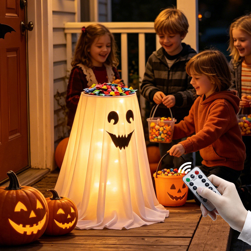 Halloween Glowing Led Cute Ghost Candy Stand Decoration for Entryway Porch Fabric Candy-Gathering Decoration Halloween Glowing Led Cute Ghost Candy Stand Decoration for Entryway Porch Fabric Candy-Gathering Decoration