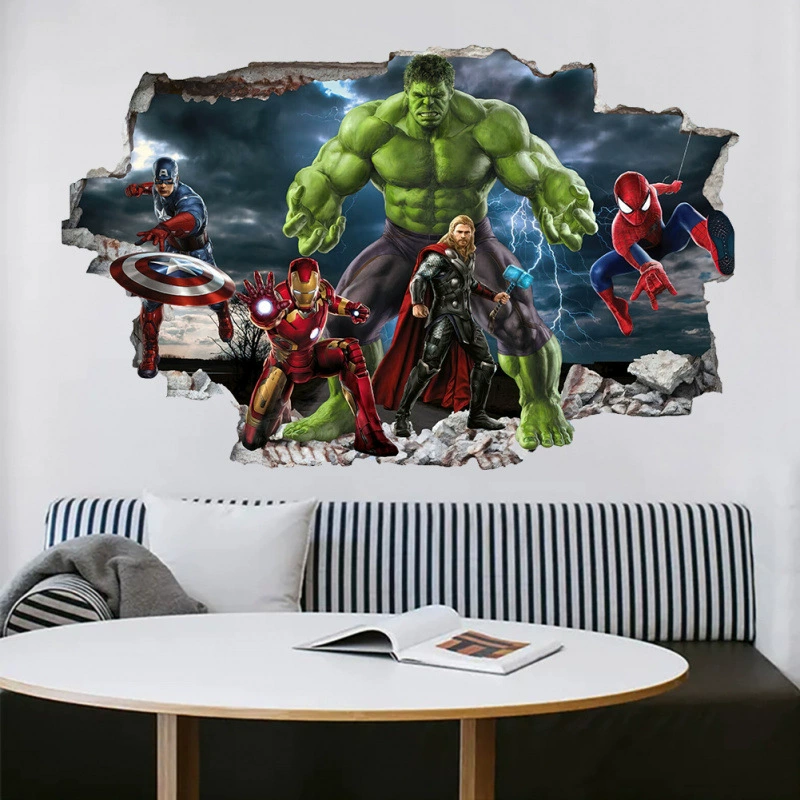 Трансграничные наклейки Marvel Мстители через стену Халк настенные наклейки для гостиной спальни декоративные настенные наклейки