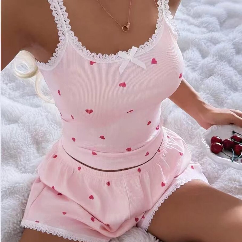 Suspender Shorts Girls' Pajamas Summer New Style Sweet Casual Home Wear Two-Piece Set Suspender Shorts Girls' Pajamas Summer New Style Sweet Casual Home Wear Two-Piece Set