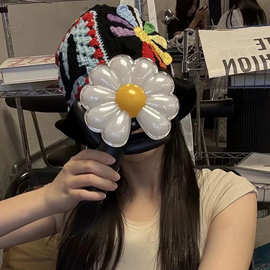 权志龙同款手工钩编织小雏菊针织渔夫帽彩色花朵毛线盆帽男女潮