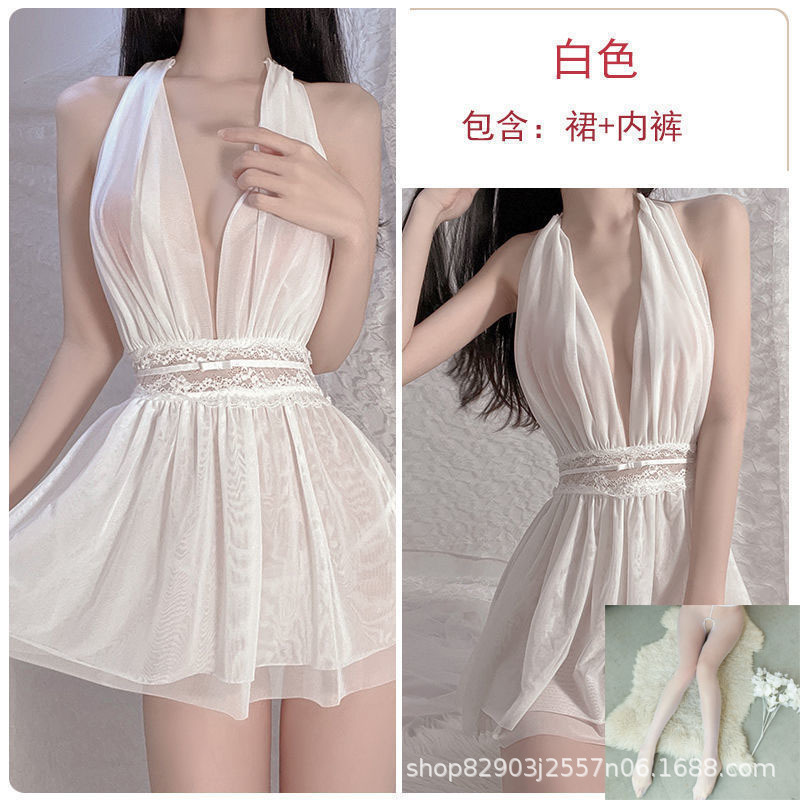 흰색 잠옷 + 속옷 + 흰색 가랑이 없는 스타킹 q1500