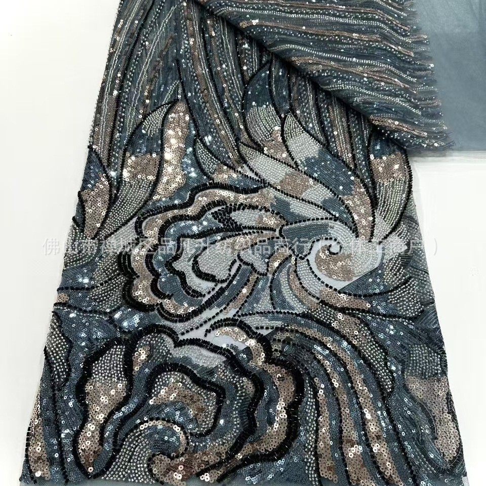 industria pesada tubo de perlas bordado tela de malla de encaje LACE comercio exterior transfronterizo ropa de moda europea y americana cena tela de moda image 1