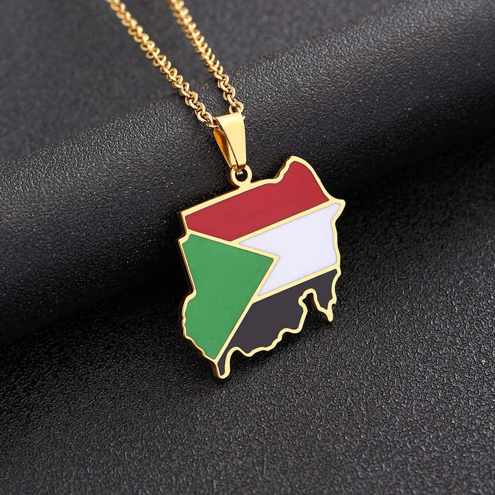 Halsketten Edelstahl Sudan Republik Karte Halskette Paare Titan Stahl Halskette trendige Accessoires_voghion.com