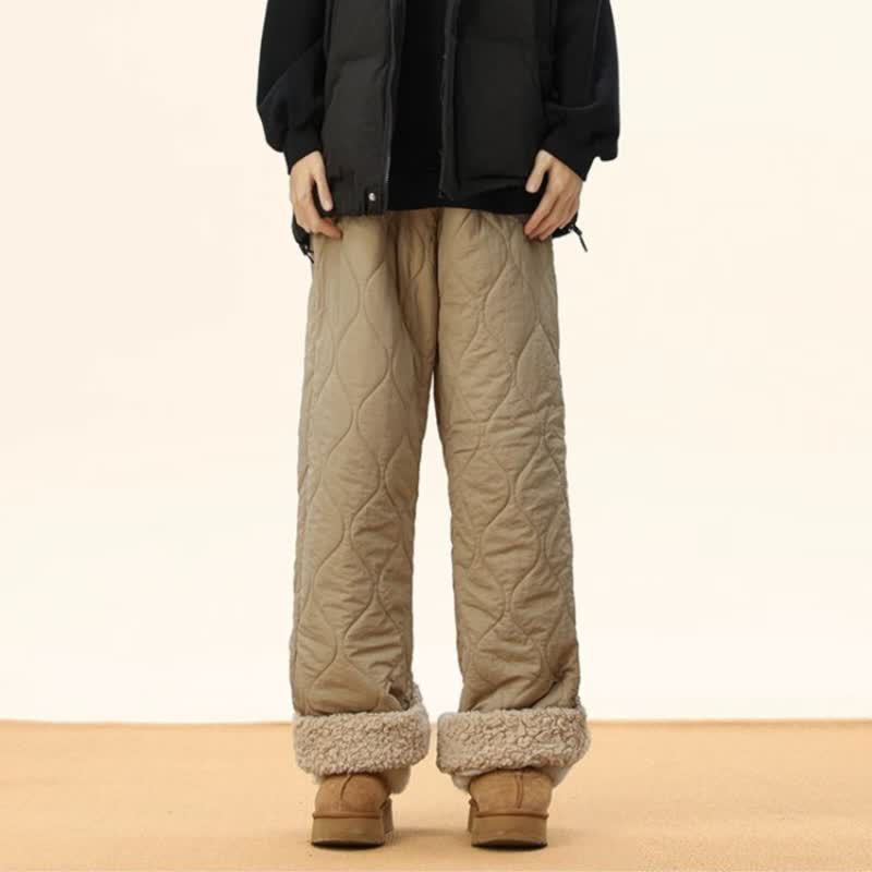 Super soft and comfortable pink fleece cotton pants, new autumn and winter style, warm, fleece-lined, wide-leg pants.