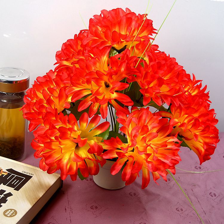 Flores de simulación de pantalla al por mayor simulación de crisantemo 13 flores artificiales de simulación de gran crisantemo seda flores falsas flores decorativas