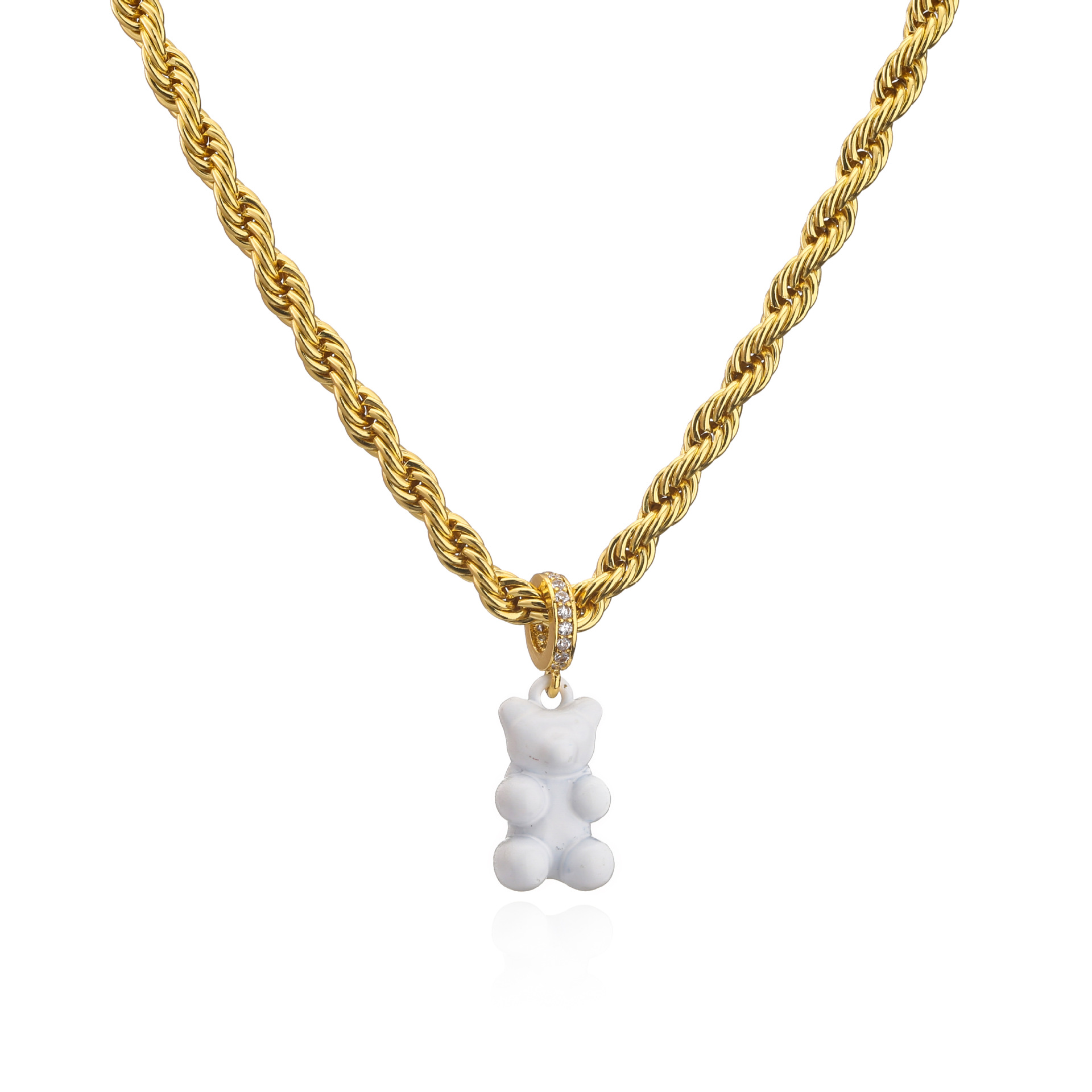 Hecheng Ornament Color Spray Paint Bear Necklace Twist Stainless Steel Bracelet Ins Style Ornament 1