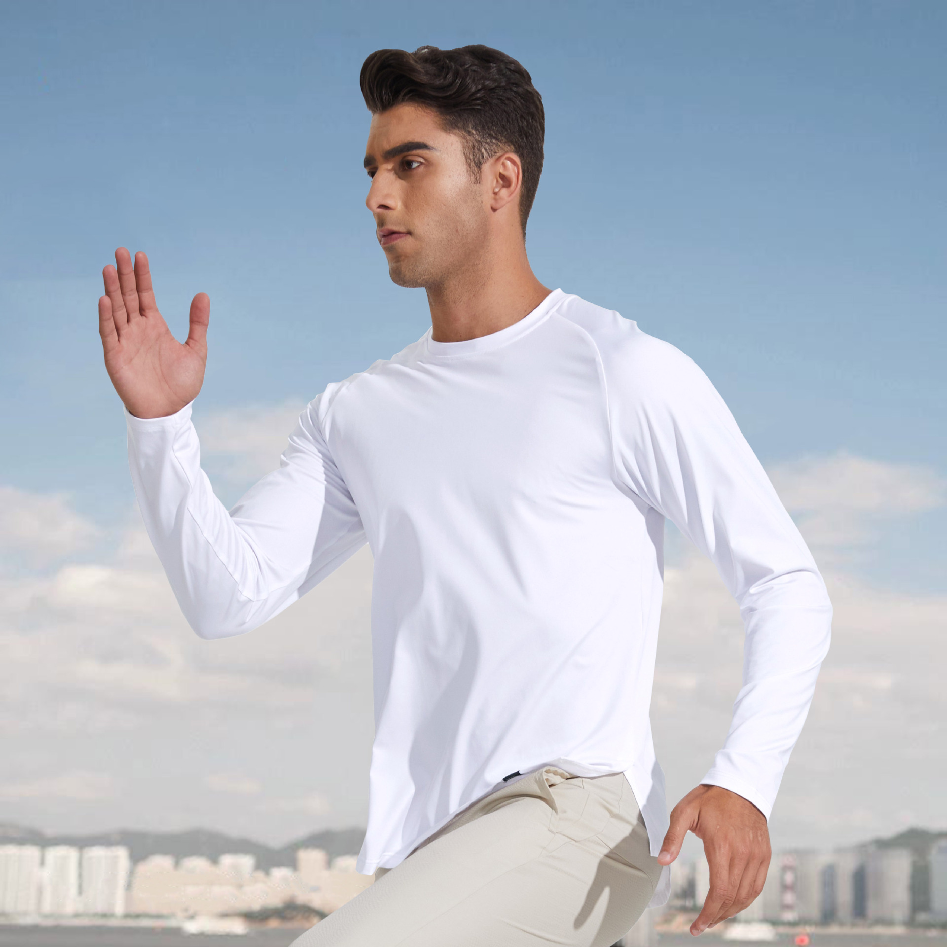 Dijia ropa de secado rápido para hombres de otoño correr camiseta de manga larga fitness entrenamiento de montaña sudor camiseta deportiva