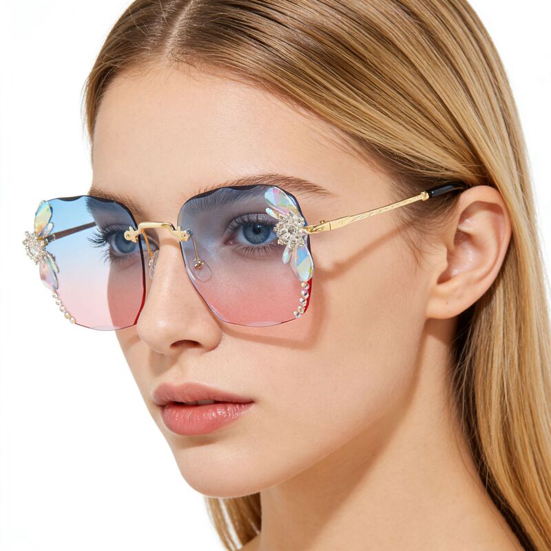 2026K Cross-Border New Frameless Trendy Rhinestone Sunglasses Gradient Luxury Sunglasses for Men and Women Street Style Personality Glasses