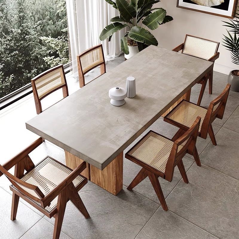 Nordic Retro Imitation Cement Color Dining Table Simple Solid Wood Long Table Conference Table Designer Negotiation Table Office Desk Desk
