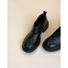 牛皮版~新款英伦复古圆头乐福鞋通勤厚底百搭粗跟小皮鞋女单鞋女