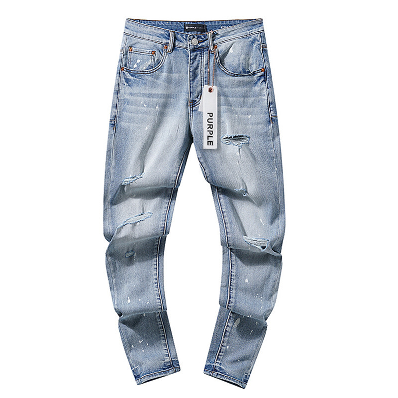 跨境欧美PurpleBrand牛仔裤jeans水洗做旧复古破洞泼墨潮流直筒|undefined
