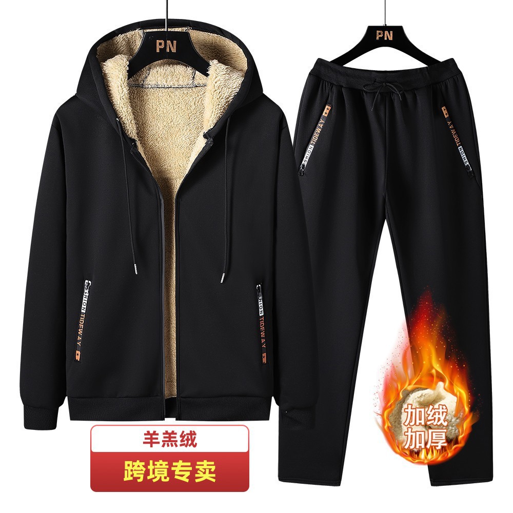 Chaqueta de lana de cordero engrosada forrada de invierno transfronteriza traje deportivo casual traje de moda para hombre más traje de tamaño al por mayor