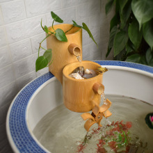 鱼缸竹子流水器庭院田园竹子竹筒循环陶瓷鱼缸过滤器竹流水水车