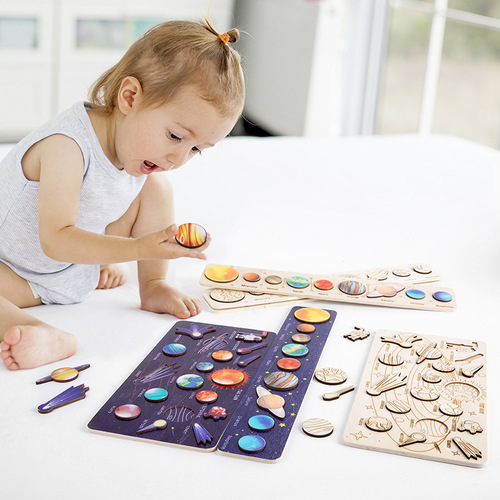 Eight Planets Puzzle Matching Panel Children's Enlightenment Early Education Science Astronomy Wooden Toy Wholesale