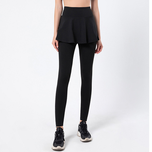 Spring and autumn yoga sports fake two-piece trousers quick-drying pleated culottes running fitness pocket yoga pants women cross-border