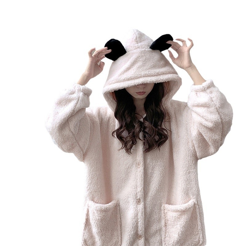 Pijama de franela de invierno mujer sobre la rodilla vestido con capuzas y camelón calentamiento simple lindos pijamas caseros al por mayor