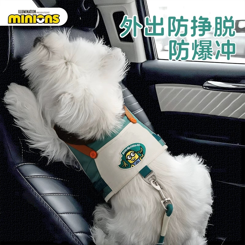 Minions Minions | Conjunto de espalda de pecho de mascota de color de contraste bordado, cadena de perro para pasear, cuerda para perro, correa para perro