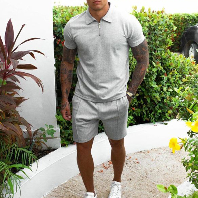 385g Weight Short Sleeve Sleeve Length Men's Solid Color Shorts Sets Men's Clothing