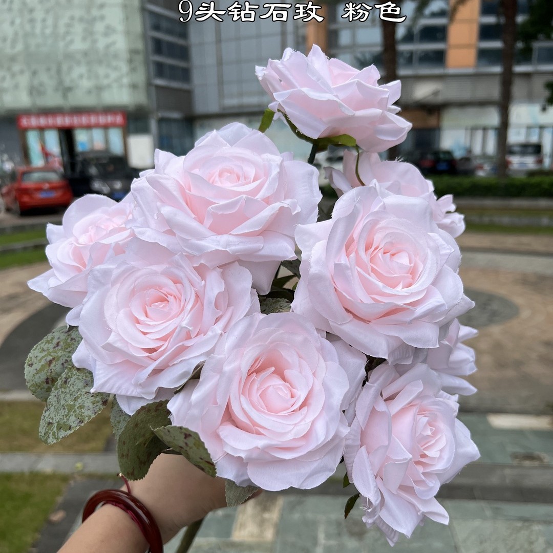 Simulación del Día de San Valentín rosa fabricante 3 sola rama multi-cabeza rosa decoración de la boda flor falsa al por mayor