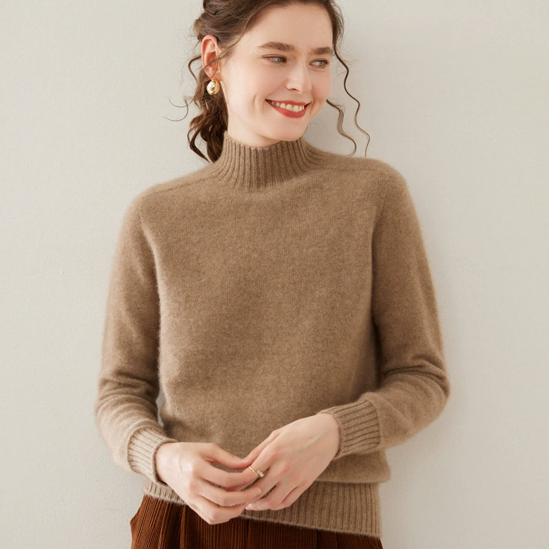 Одежда с первой линией полувысокого воротника кашемировый свитер женский мягкий и теплый толстый свитер осенью и зимой свободный и удобный нижний свитер
