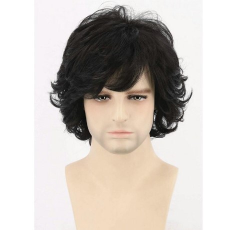 Men's Short Curly Hair Set with Oblique Bangs, Short Hair, Chemical Fiber Full Headgear, Fluffy Wig, European and American Export Cross-border Manufacturer Wholesale