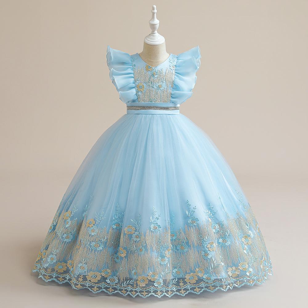 Ropa infantil en stock, vestido infantil, vestido de princesa de tul bordado, vestido de fiesta para niña, vestido de noche.