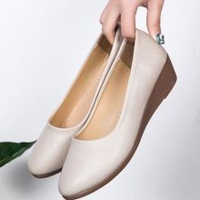 防滑耐磨底女单鞋软底软面妈妈鞋坡跟工作鞋平底圆头浅口套脚女鞋
