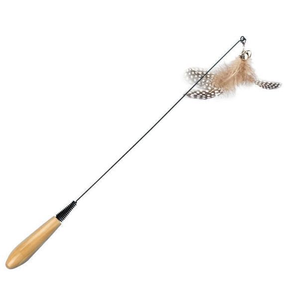 (2개) CFA 클래스 고양이 테이 스틱 깃털 새끼 고양이 셀프 헤이 에이징 아티팩트 벨 교체 헤드 나무 손잡이 물린 방지 고양이 장난감