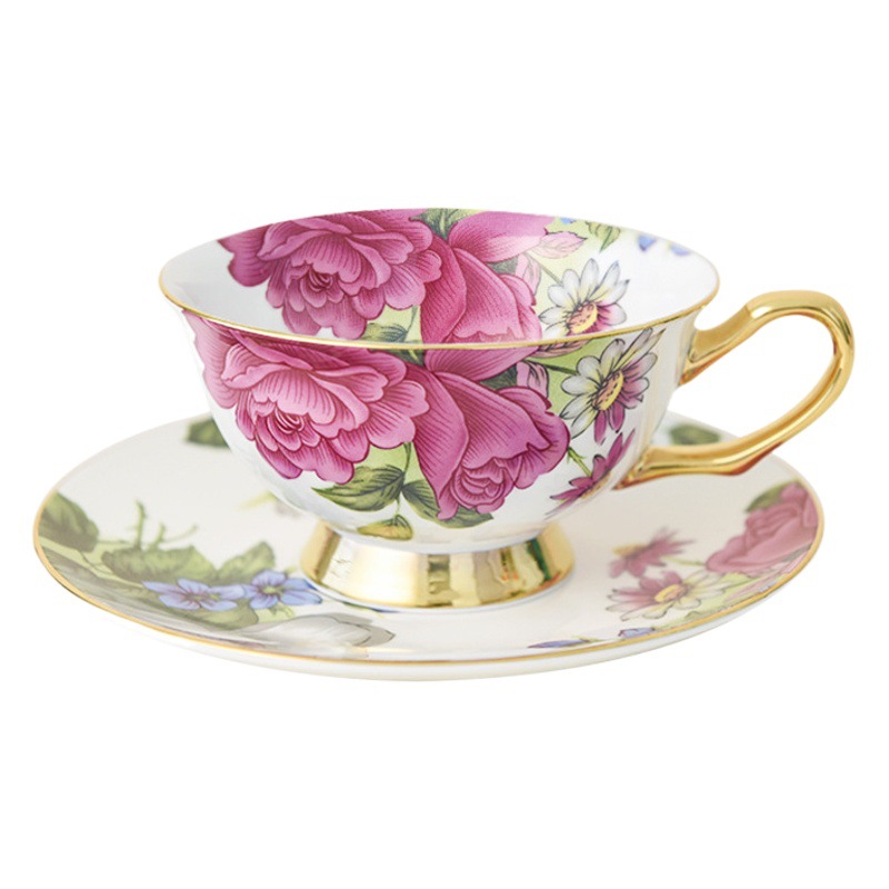 Taza de café de porcelana de hueso de oro de estilo de lujo ligero taza de té de la tarde británica taza de desayuno de alto grado taza y platillo de alta apariencia de niña