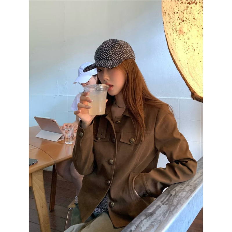 秋季新款美式设计感工装夹克女2025流行百搭翻领复古短款外套上衣|undefined