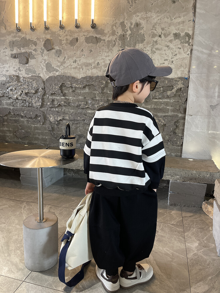 Suéteres de rayas para niños, botas, pantalones, ropa de primavera y otoño, nuevo conjunto de dos piezas moderno y moderno para niños,_voghion.com