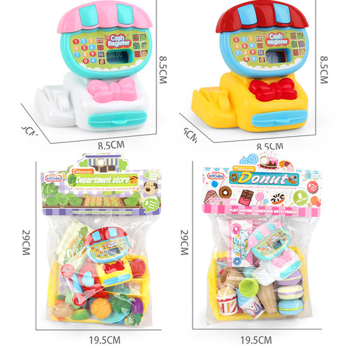Toy Cash Register Set for Kids Pretend Play Kitchen with Desserts, Ice Creams, Vegetables - Educational Gift for Girls, Kindergarten