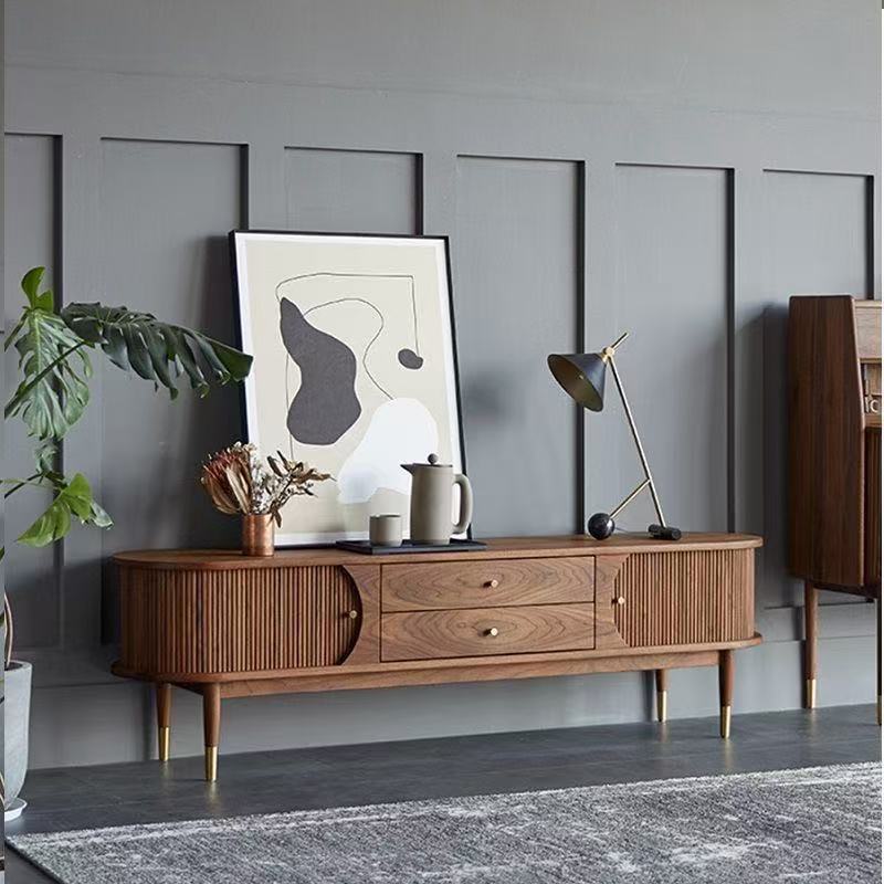 Nordic Black Walnut Solid Wood Tv Side Cabinet Living Room Oak Entrance Cabinet Cherry Wood Sideboard Storage Cupboard