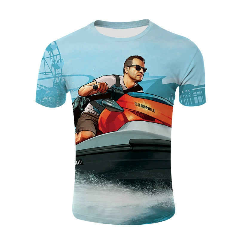 Летняя мужская футболка с 3D цифровым принтом AliExpress Amazon, Подростковая летняя футболка с принтом Grand Theft