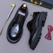 增高漆皮亮面牛皮皮鞋男英伦雕花真皮布洛克圆头轻便厚底德比男鞋