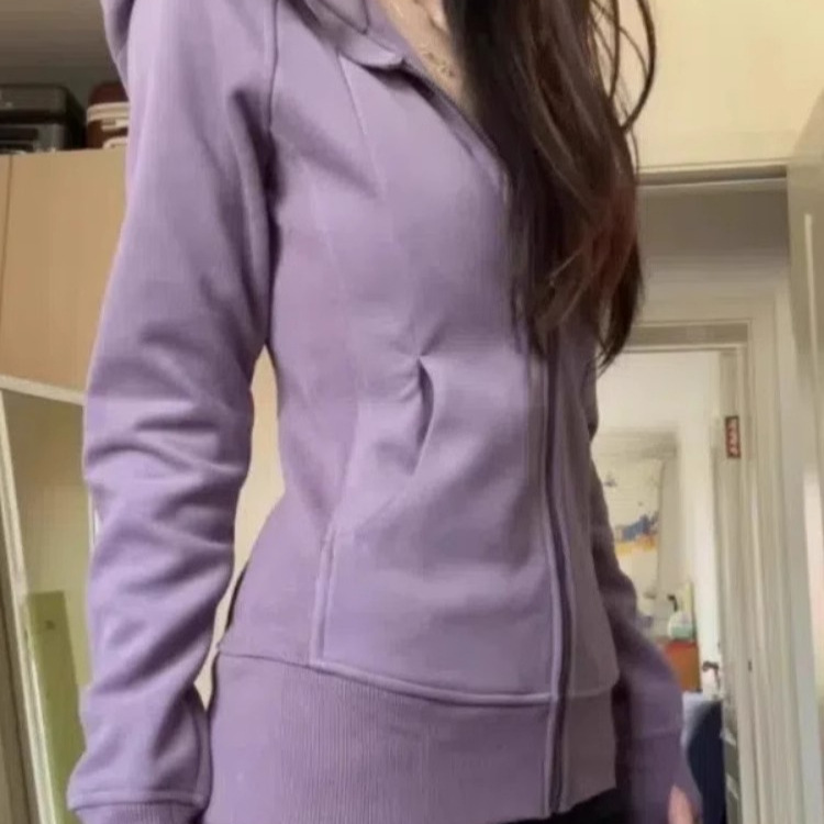 紫色修身正肩外套女2025秋季新款韩系穿搭卫衣收腰秋冬瑜伽服上衣
