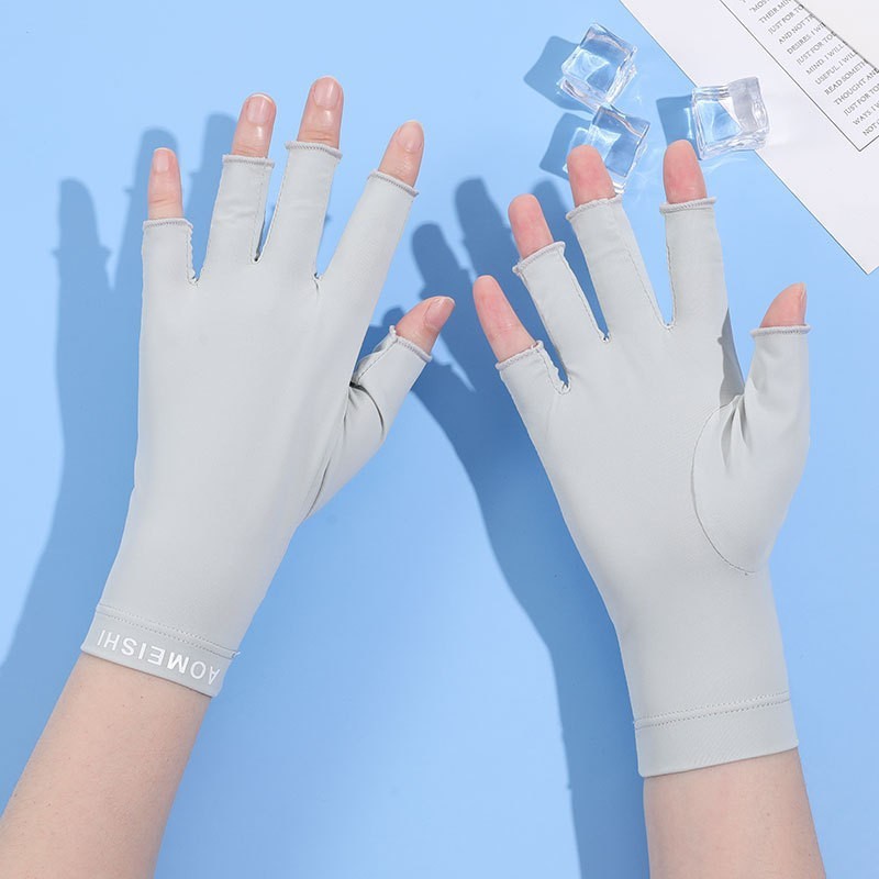 Guantes de protección solar de verano guantes de seda de hielo manicura de las mujeres al aire libre pesca conducción equitación protección solar medio dedo guantes