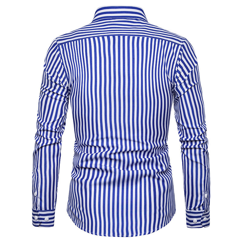 Camicia a maniche lunghe a righe da uomo casual slim autunno 2023_voghion.com