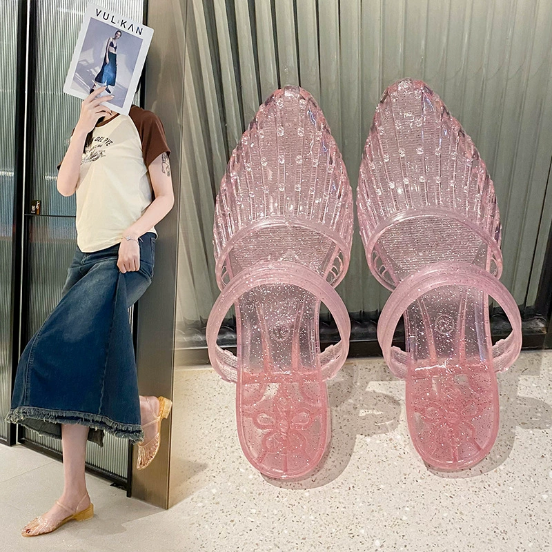 Новые полые женские остроконечные летние холодные тапочки на высоком каблуке