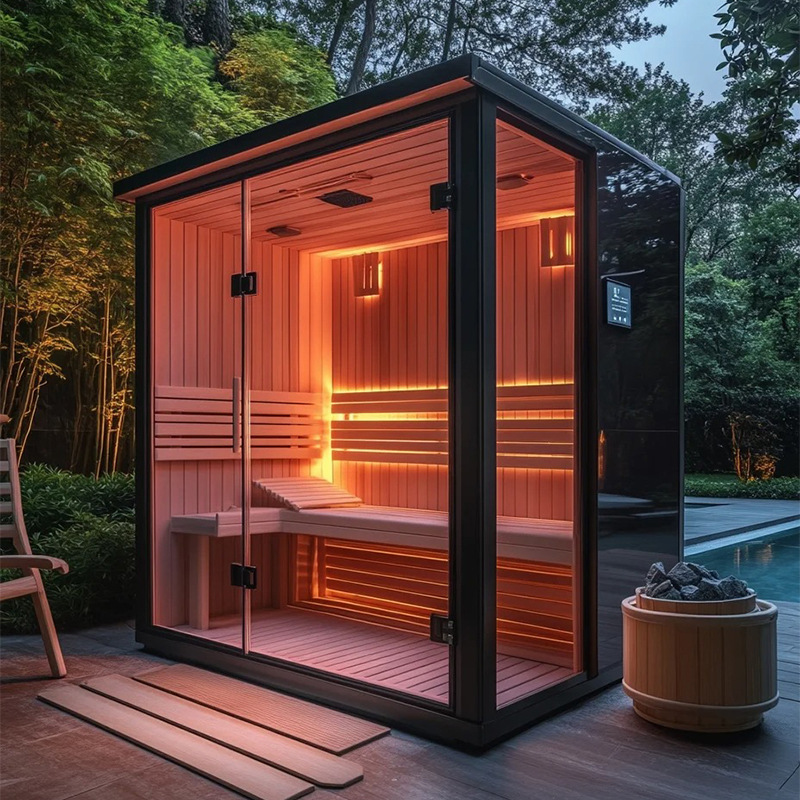Sala de sauna de aguas termales al aire libre Sala de vapor de sudor doble individual Sala de vapor seco para cuatro personas Sala de vapor de patio multijugador Casa de madera