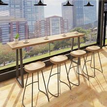 实木吧台阳台桌家用靠墙窄桌奶茶西餐厅咖啡酒吧桌高脚桌椅组合