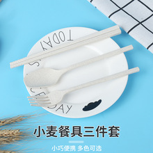 小麦秸秆筷子勺子套装成人儿童六长筷防滑方便携带勺刻logo餐具
