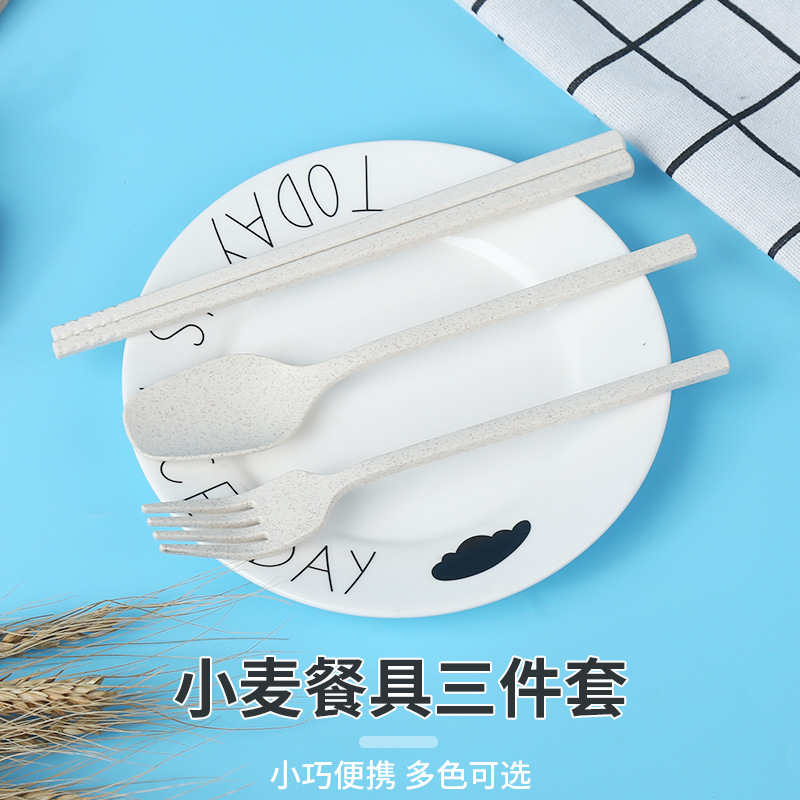 小麦秸秆筷子勺子套装成人儿童六长筷防滑方便携带勺刻logo餐具