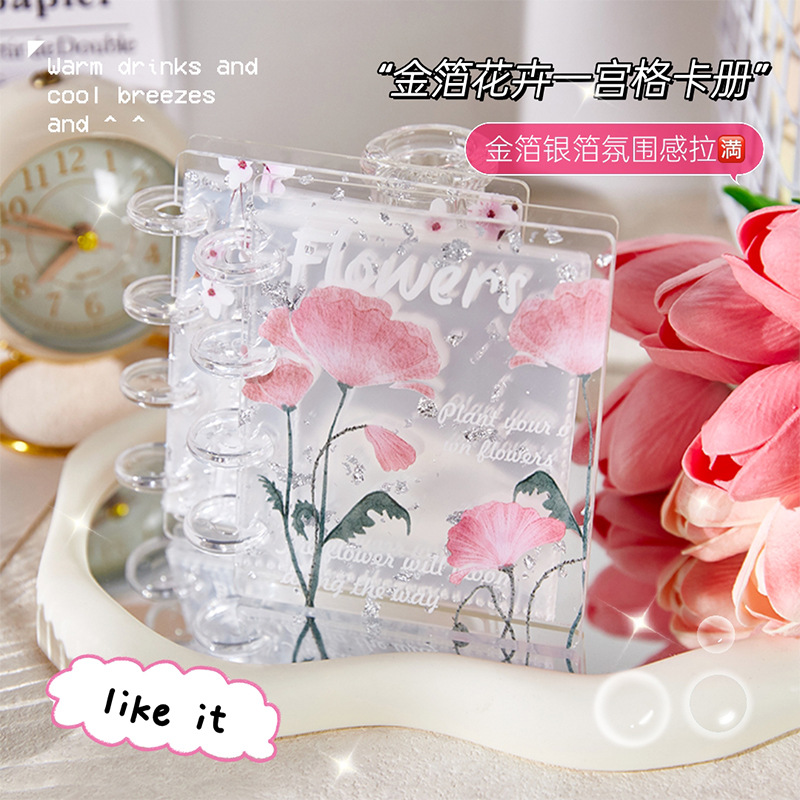 Folleto de tarjetas pequeñas de 3 pulgadas con lámina de oro floral nuevo Libro de almacenamiento Polaroid Libro de almacenamiento Libro de almacenamiento Libro de acrílico