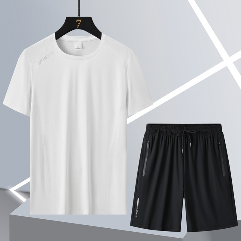 Camiseta de hielo de verano king size hombre papá manga corta juego deportivo hombre rápido seco casual de dos piezas