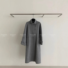 261125-148     不退差价！100羊毛立领系带收腰长款双面羊毛大衣