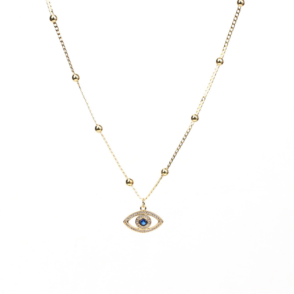 simple diamond-encrusted devilu0027s eye copper gold-plated bead necklace wholesale