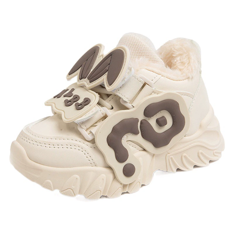 Детская спортивная обувь, утолщенная хлопковая обувь для девочек, обувь для девочек на флисовой подкладке, теплая и нескользящая зимняя утолщенная хлопковая обувь.