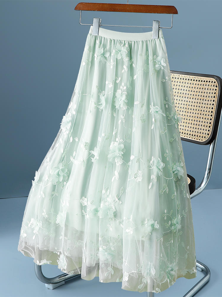 Summer fitted three dimensional long skirt