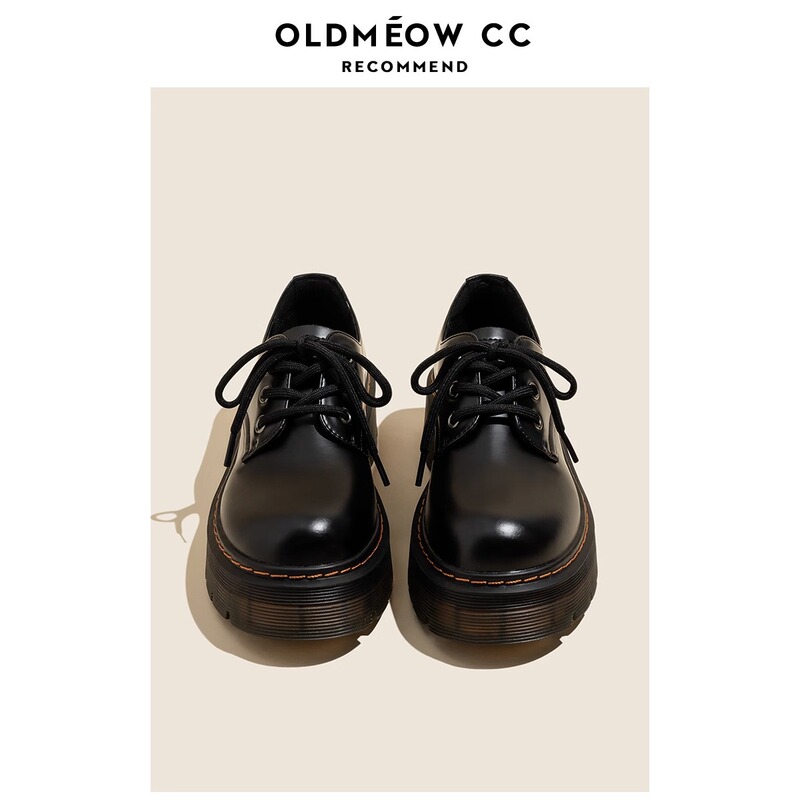 Laomiao's Shop Thick-Soled Small Leather Shoes for Women 2025 New Autum British Style Genuine Leather Lace-Up Versatile Flats Loafers